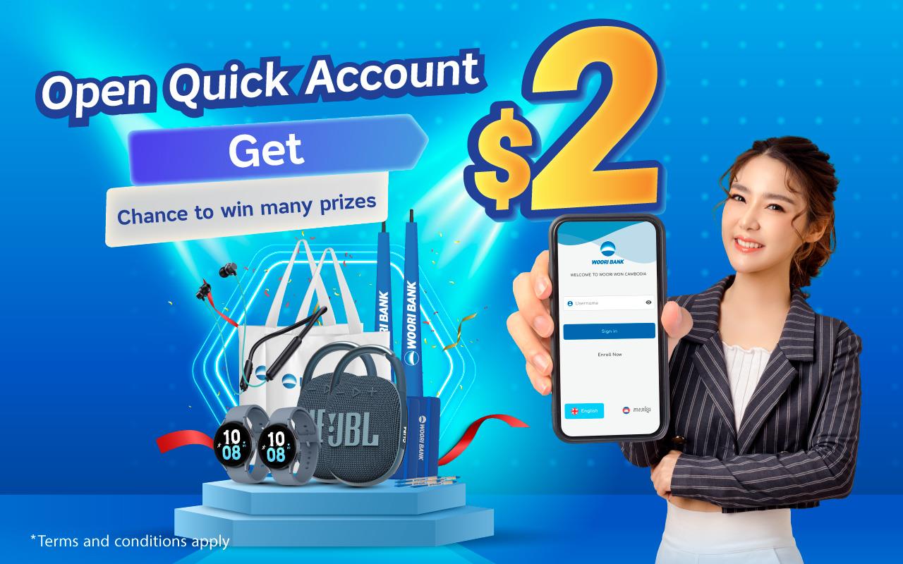 Get 2$ Cash Back for Opening new Quick Account with chance to win many prizes!